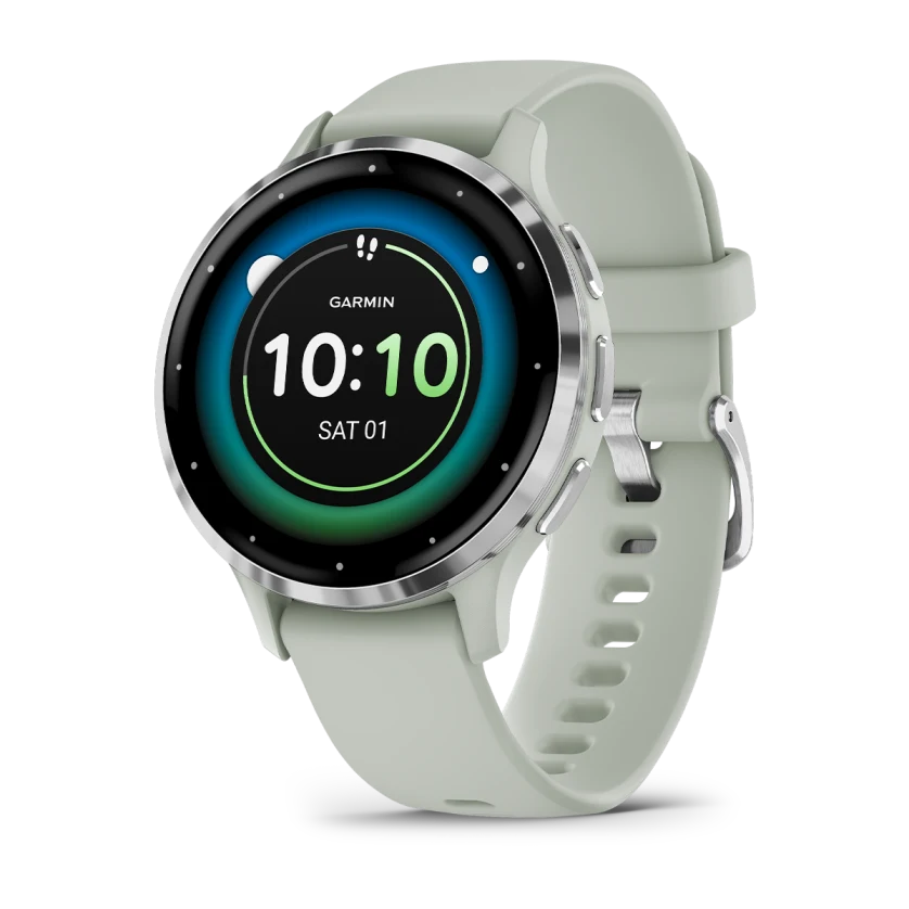 Venu 3S Silver Stainless Steel Bezel with Sage Gray Case and Silicone Band