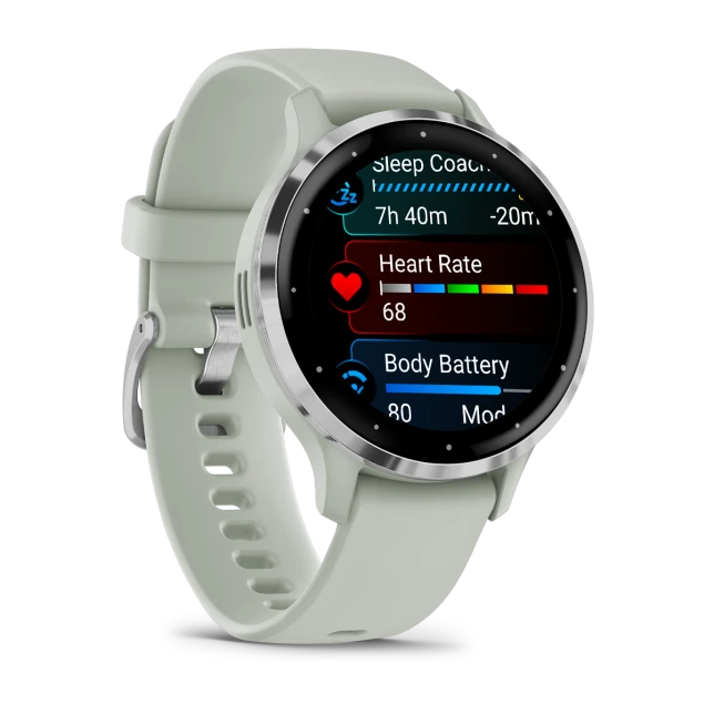 Venu 3S Silver Stainless Steel Bezel with Sage Gray Case and Silicone Band — фото 3