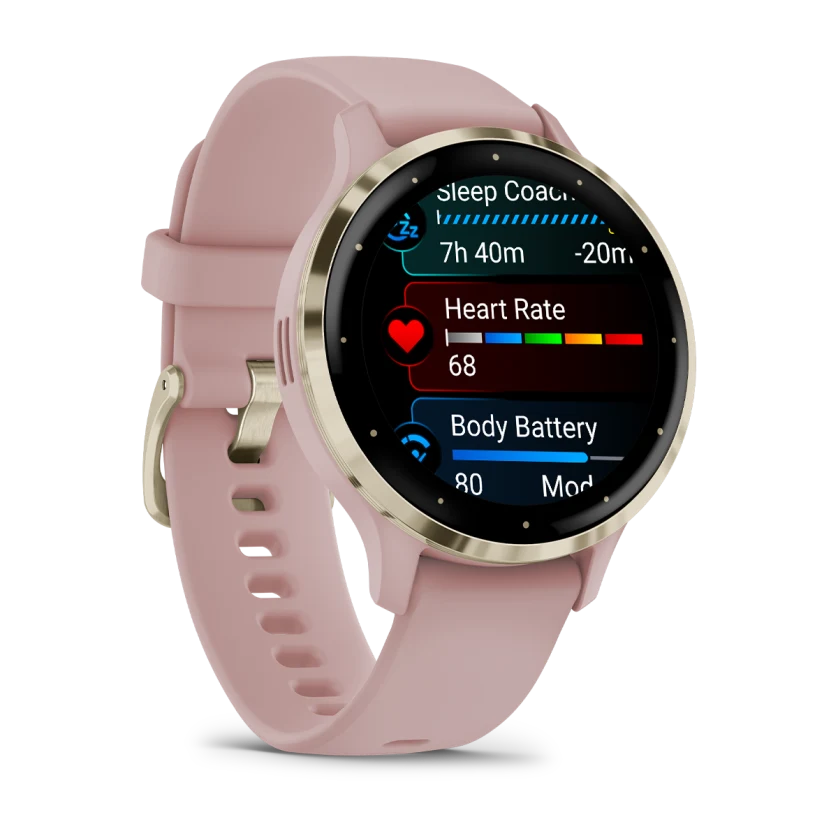 Venu 3S Soft Gold Stainless Steel Bezel with Dust Rose Case and Silicone Band — фото 3