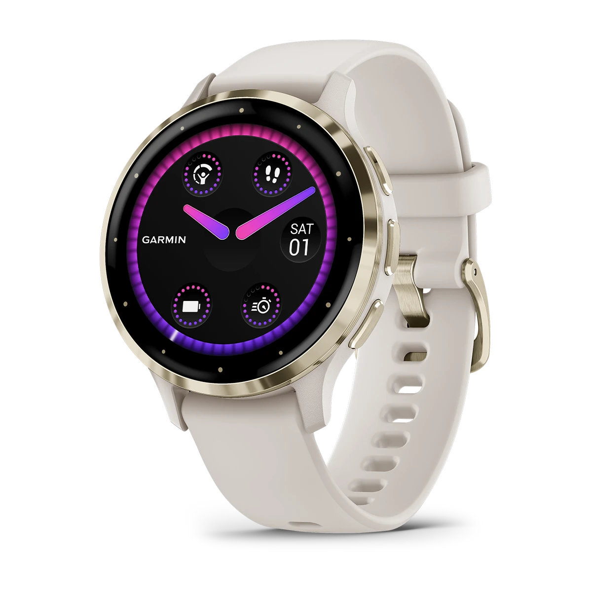 Venu 3S Soft Gold Stainless Steel Bezel with Ivory Case and Silicone Band