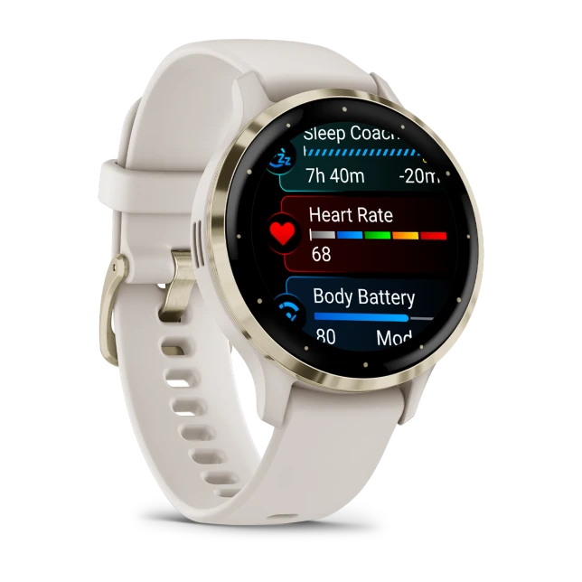 Venu 3S Soft Gold Stainless Steel Bezel with Ivory Case and Silicone Band — фото 9